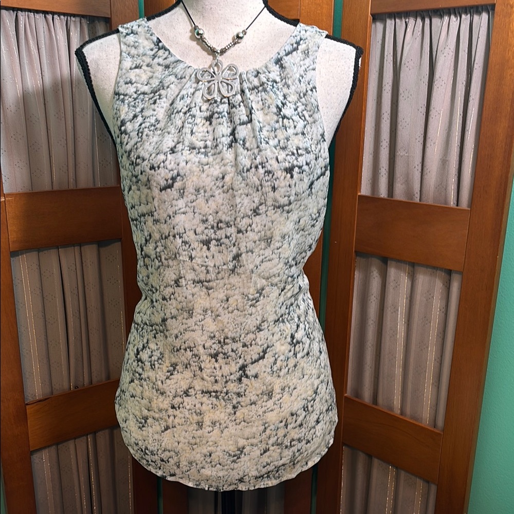 H&M Green and Cream Ruched Sleeveless Tank Top